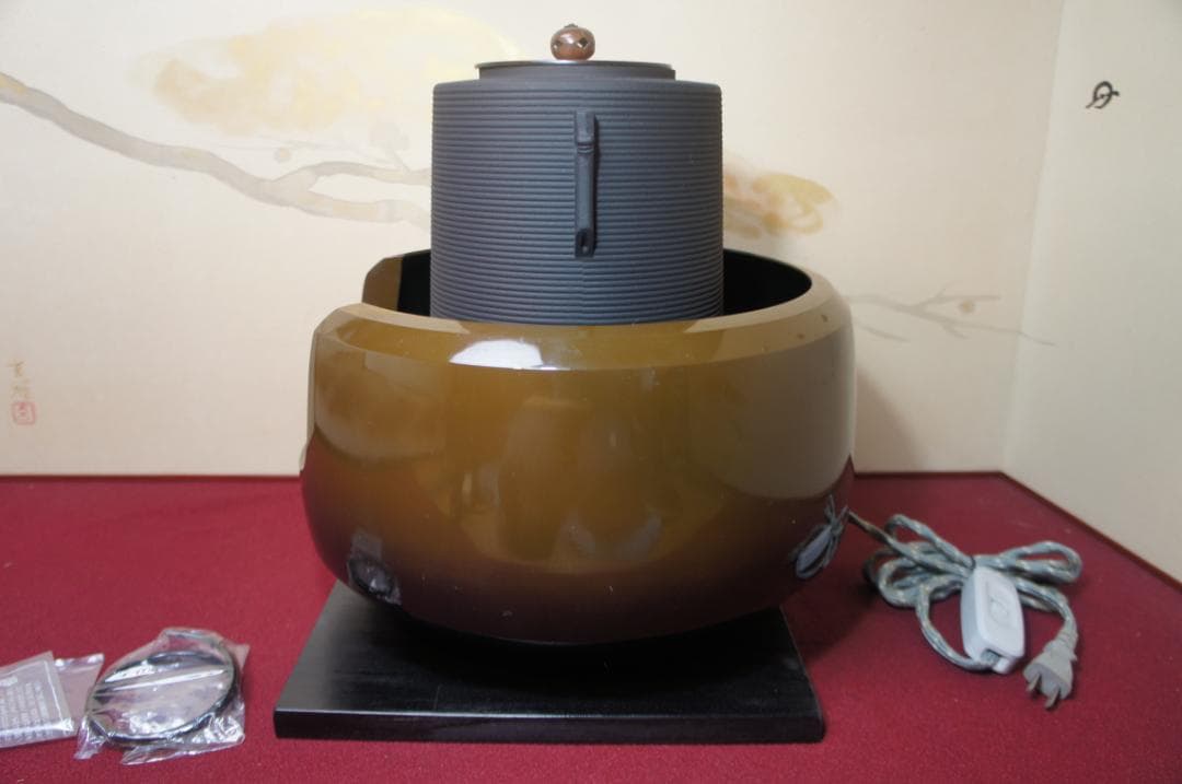 ☆合金面取風炉 さびない糸目筒釜 釜環 電熱器 敷板 前瓦 香入フルセット送料込