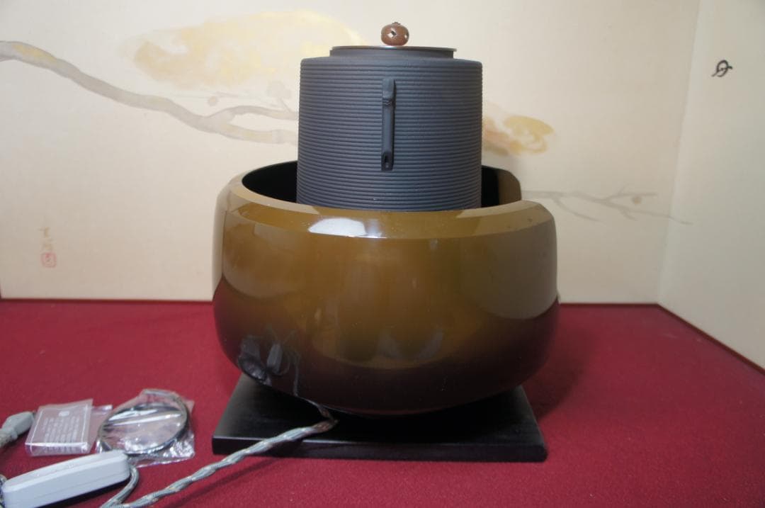 ☆合金面取風炉 さびない糸目筒釜 釜環 電熱器 敷板 前瓦 香入フルセット送料込