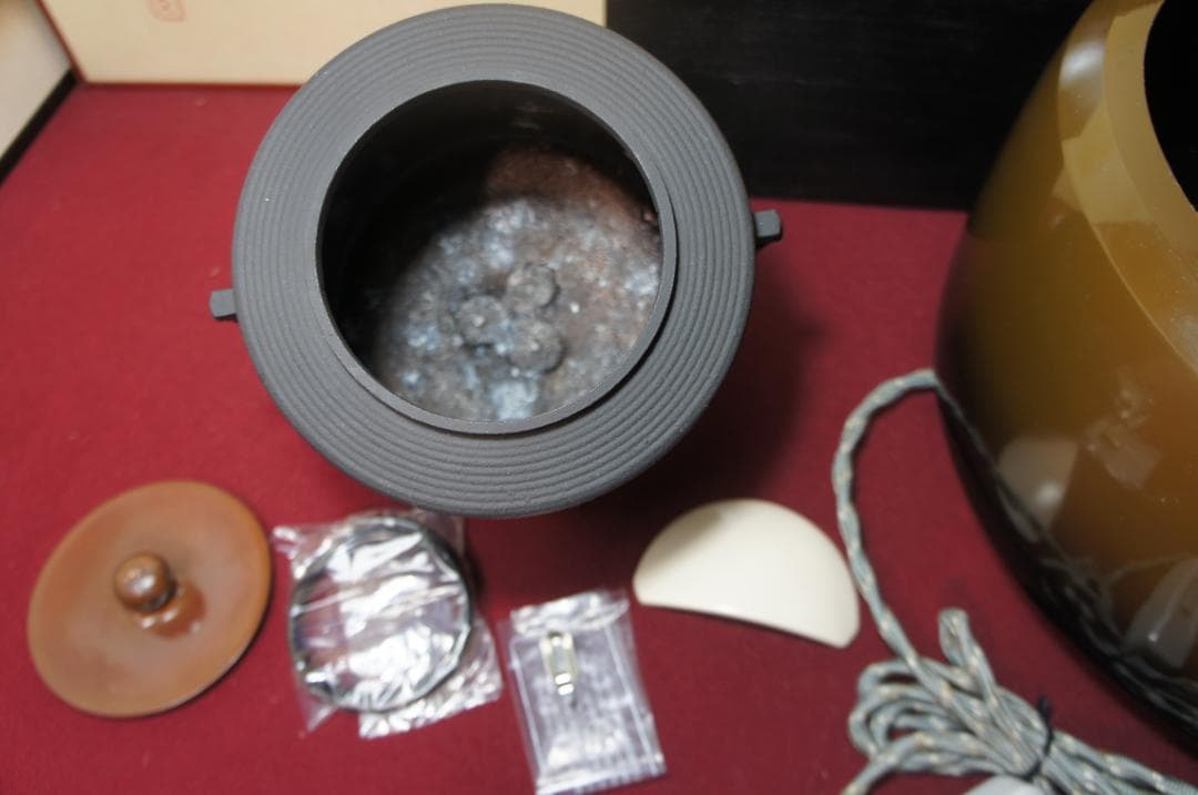 ☆合金面取風炉 さびない糸目筒釜 釜環 電熱器 敷板 前瓦 香入フルセット送料込