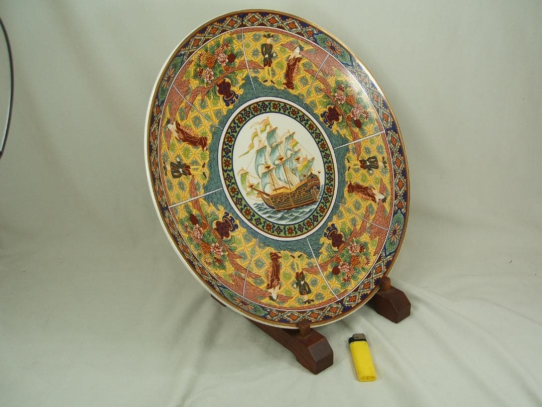横浜物語・オランダ・大絵図大皿・１枚・直径427mm・作家物・共箱付・USED品