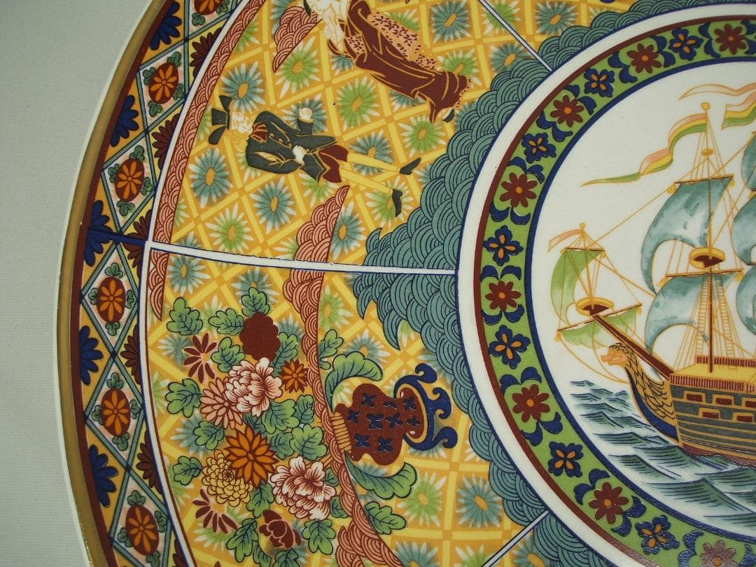 横浜物語・オランダ・大絵図大皿・１枚・直径427mm・作家物・共箱付・USED品