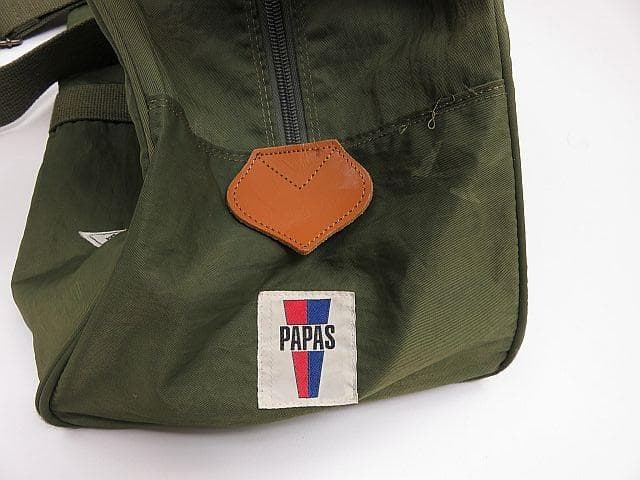 【値下げ】パパス　ナイロンボストンバッグ　ワッペン付き　旅行　鞄　グリーン