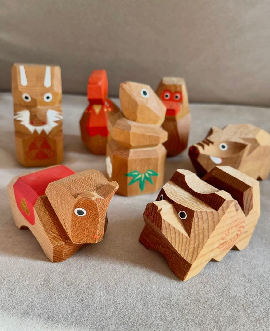 【貴重】出羽三山神社 一刀彫 干支人形 9体セット