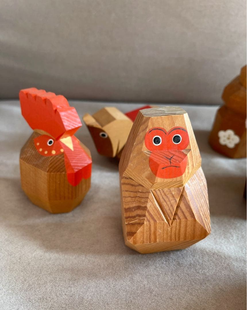 【貴重】出羽三山神社 一刀彫 干支人形 9体セット