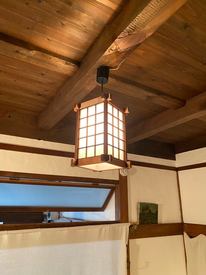 昭和レトロ 吊り下げ照明 格子 木製×乳白アクリル 和モダン 天井照明