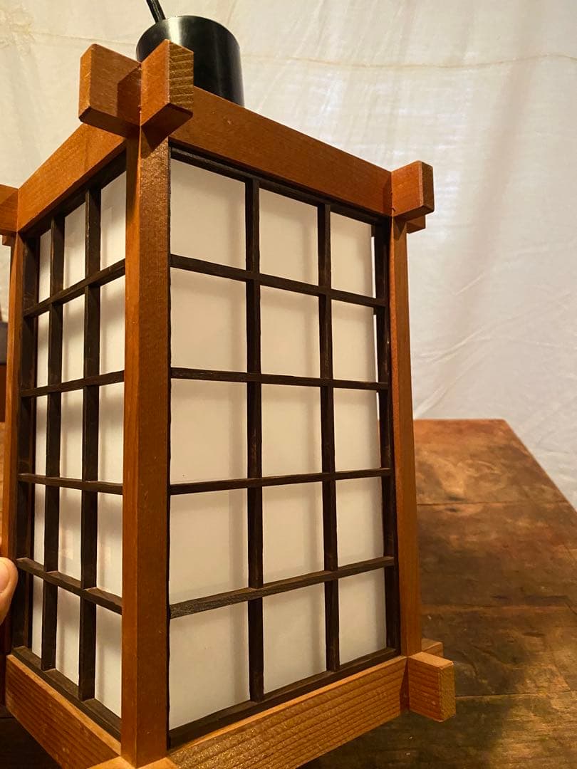 昭和レトロ 吊り下げ照明 格子 木製×乳白アクリル 和モダン 天井照明