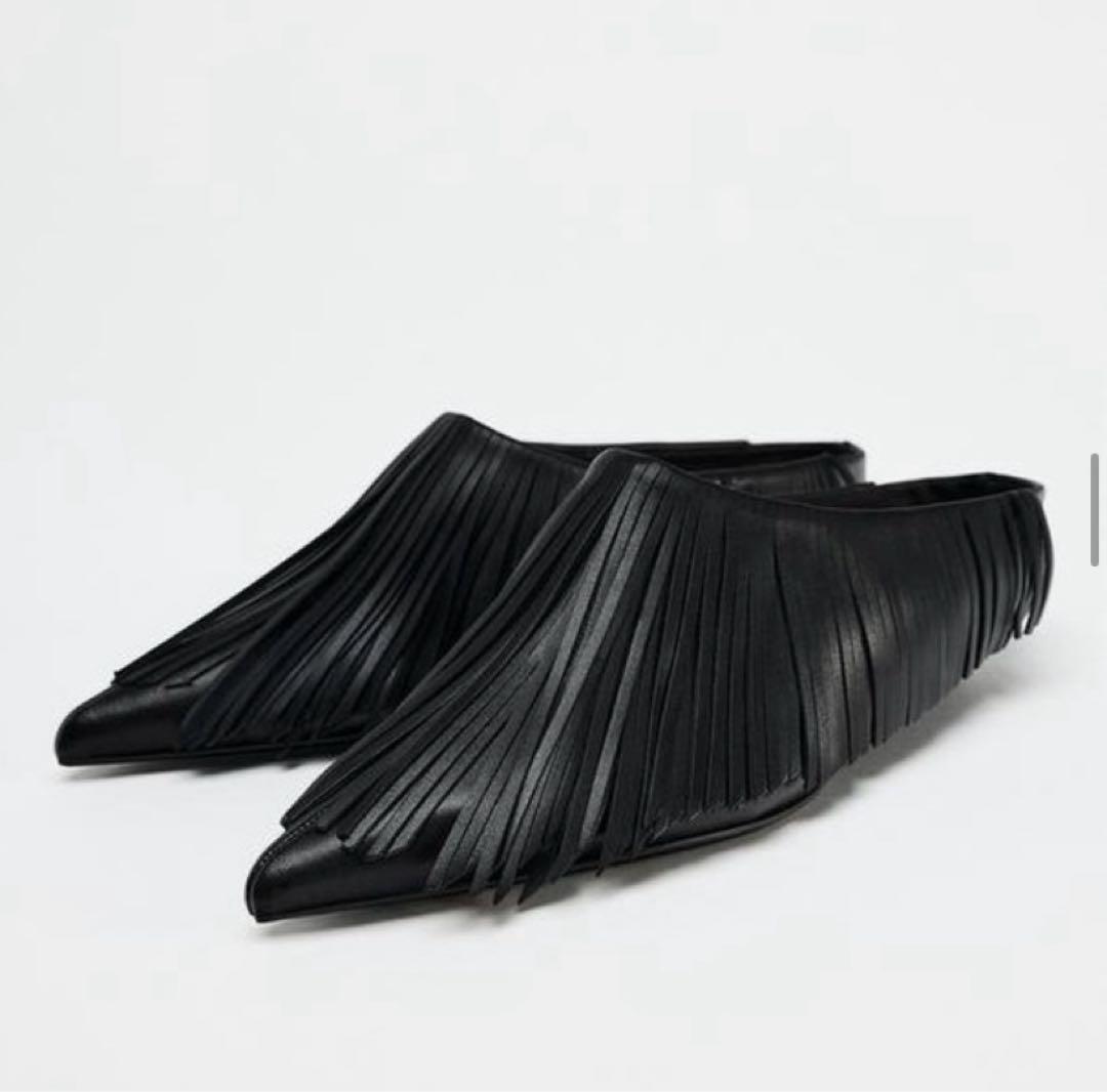 ZARA 日本完売●#レザースリングバックフリンジ　37