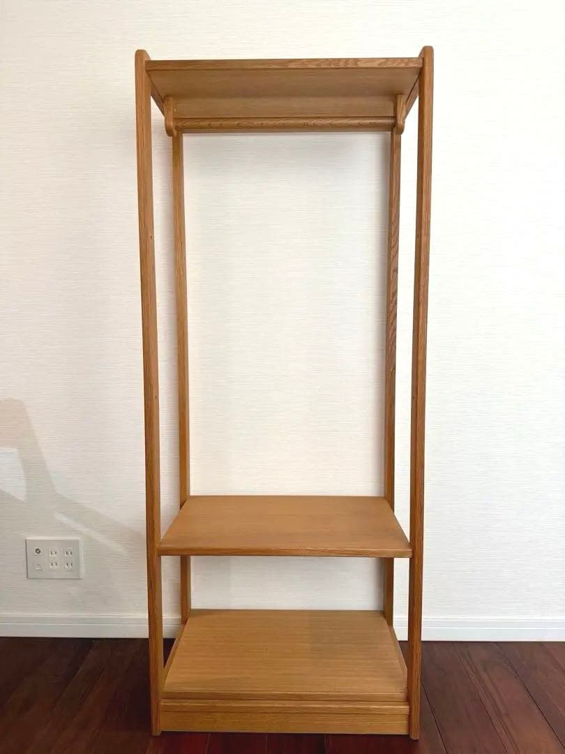 美品: 飛騨家具　無垢レッドオーク材　ハンガーラック