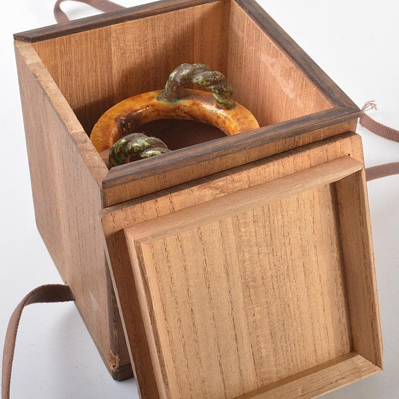 中国　三彩　花文　沖耳爐　三足香炉　時代箱　V　R7159