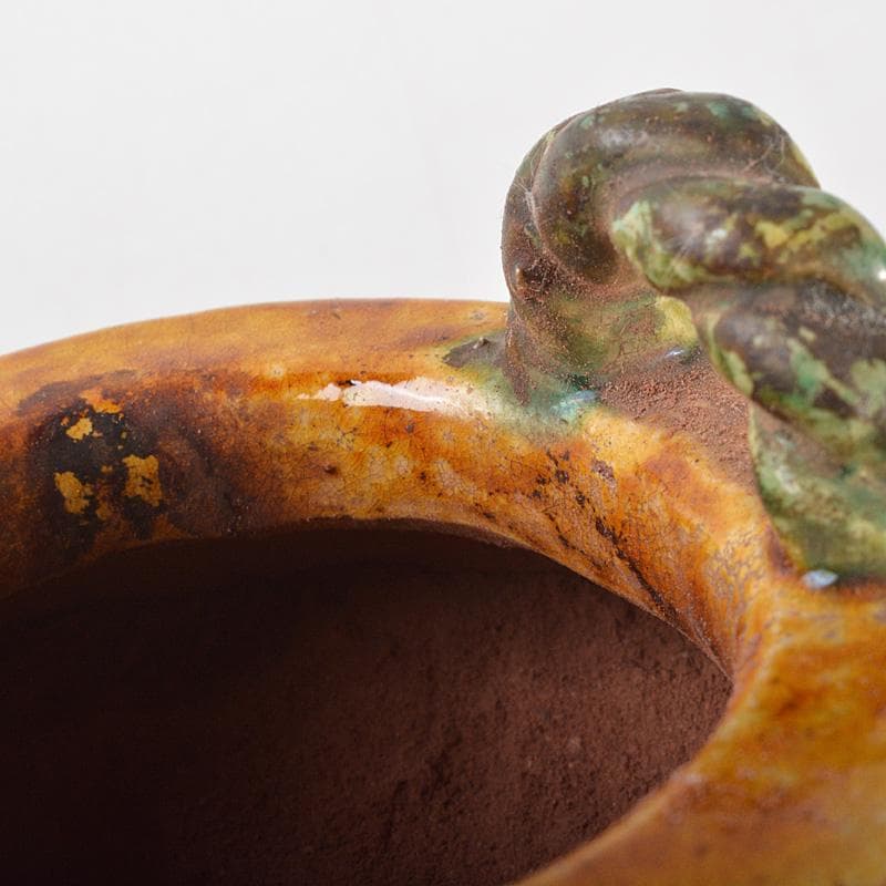 中国　三彩　花文　沖耳爐　三足香炉　時代箱　V　R7159