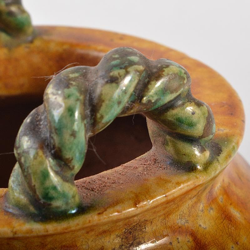 中国　三彩　花文　沖耳爐　三足香炉　時代箱　V　R7159