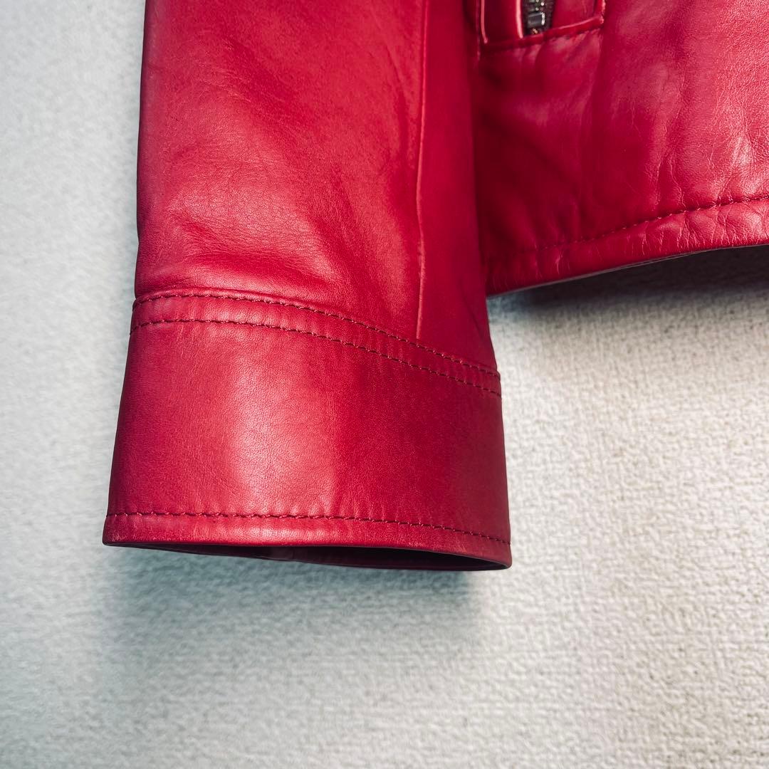 【美品】AVIREX 本革レザージャケット 赤 M スタンドカラー ライダース