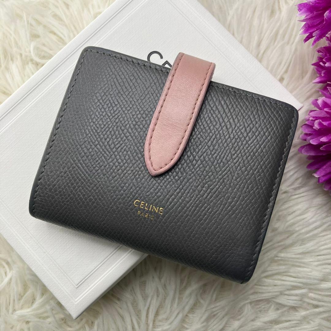 極美品✨️CELINE スモール ストラップ ウォレット 折り財布 グレー