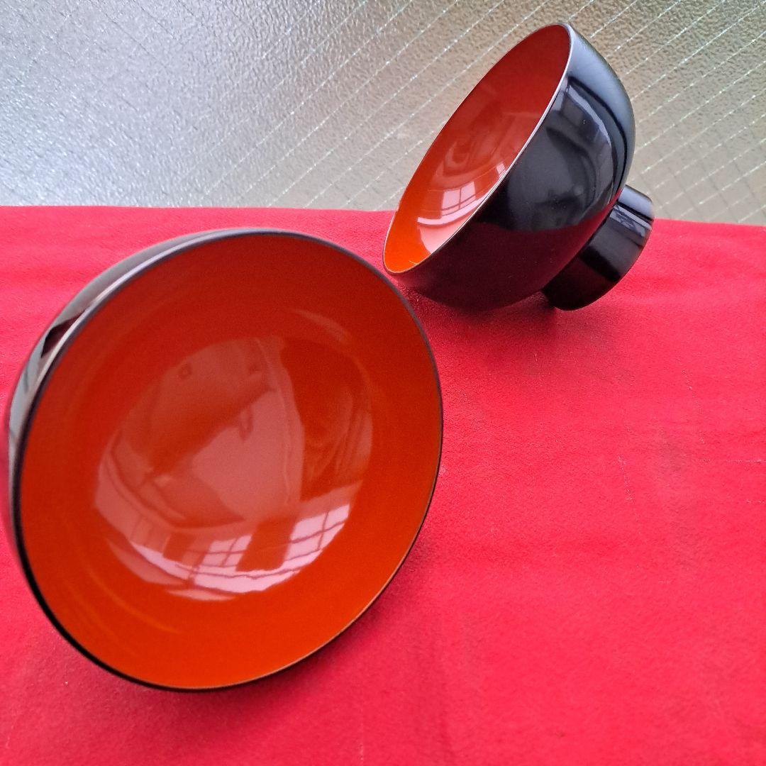 【輪島塗　合鹿椀/大椀×2客】布着本堅地 溜塗　未使用/長期保管品