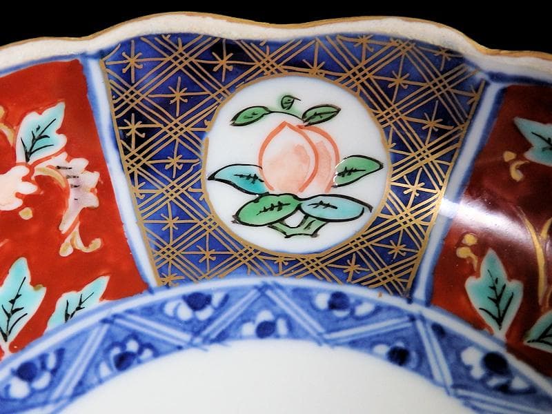 古伊万里　色絵　桃に花の図　膾皿　５客　N1556AS-CAw
