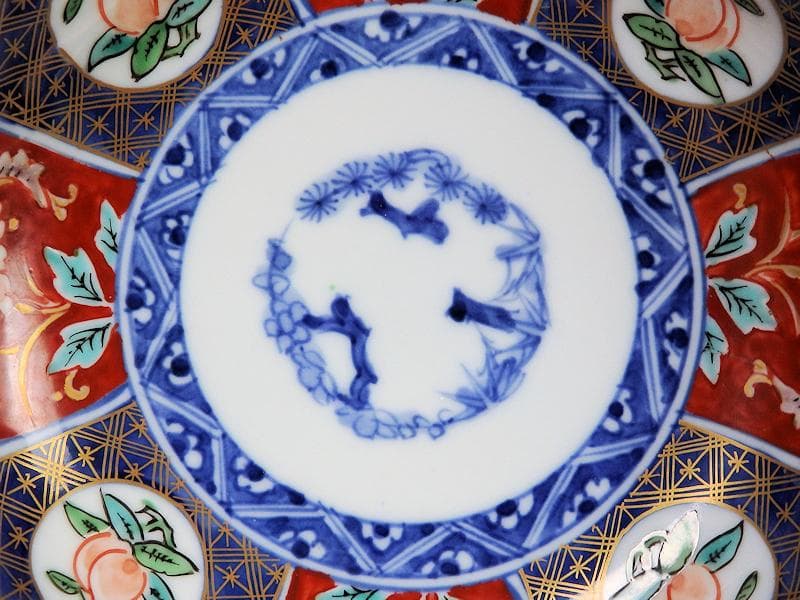 古伊万里　色絵　桃に花の図　膾皿　５客　N1556AS-CAw