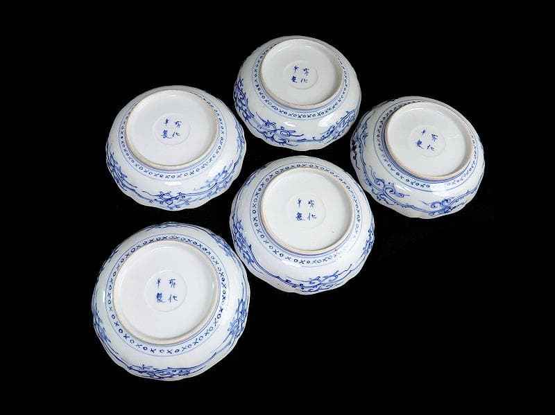 古伊万里　色絵　桃に花の図　膾皿　５客　N1556AS-CAw