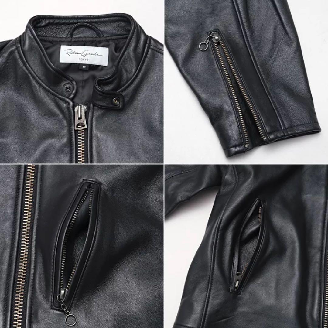 Retro Grande ブラック シープレザーシングルライダースジャケット S