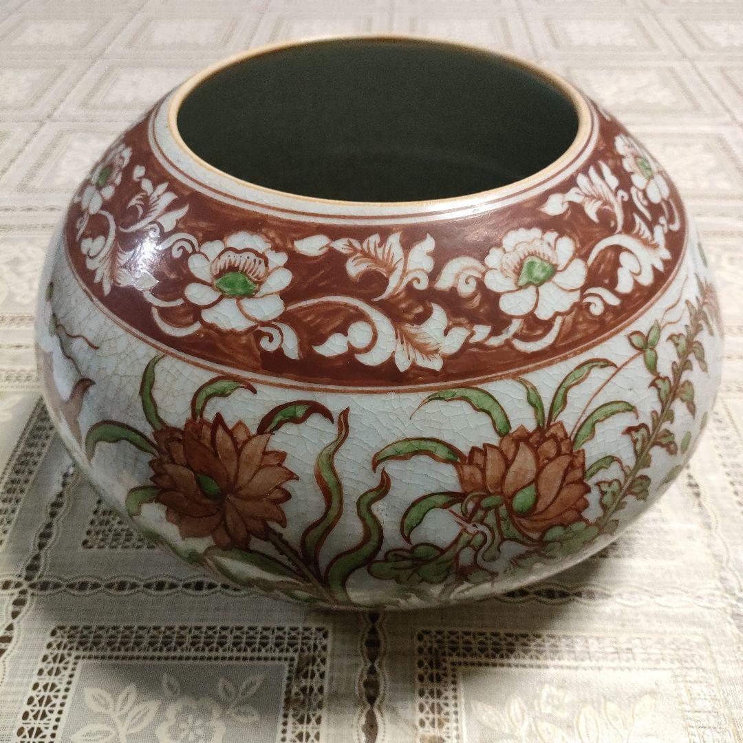 古代佛教遺跡出土完品『紅安南魚草紋酒会壺』桐箱＆極め付