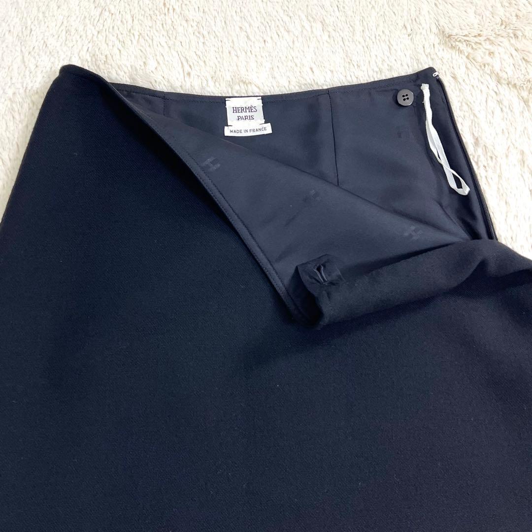 『美品』HERMES エルメス　ウールスカート　Hモチーフ ブラック　34