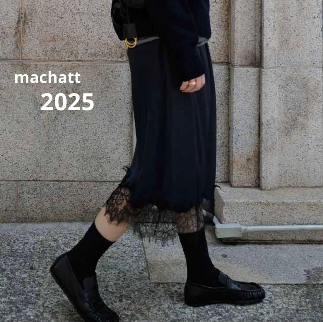 2025 machatt レースサテンスカート　ネイビー