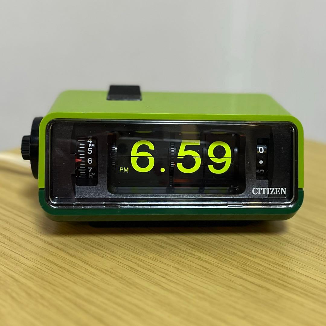【メンテ済・動作正常】美品！CITIZEN パタパタ時計 ハイリーフ・カーチス緑