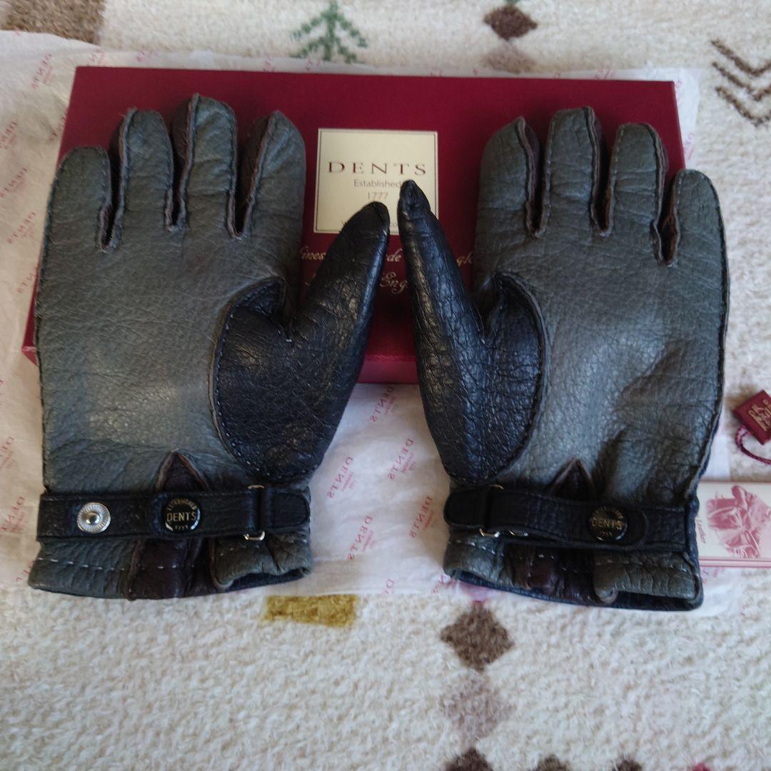 DENTS ペッカリー革手袋 ネイビー グレー8