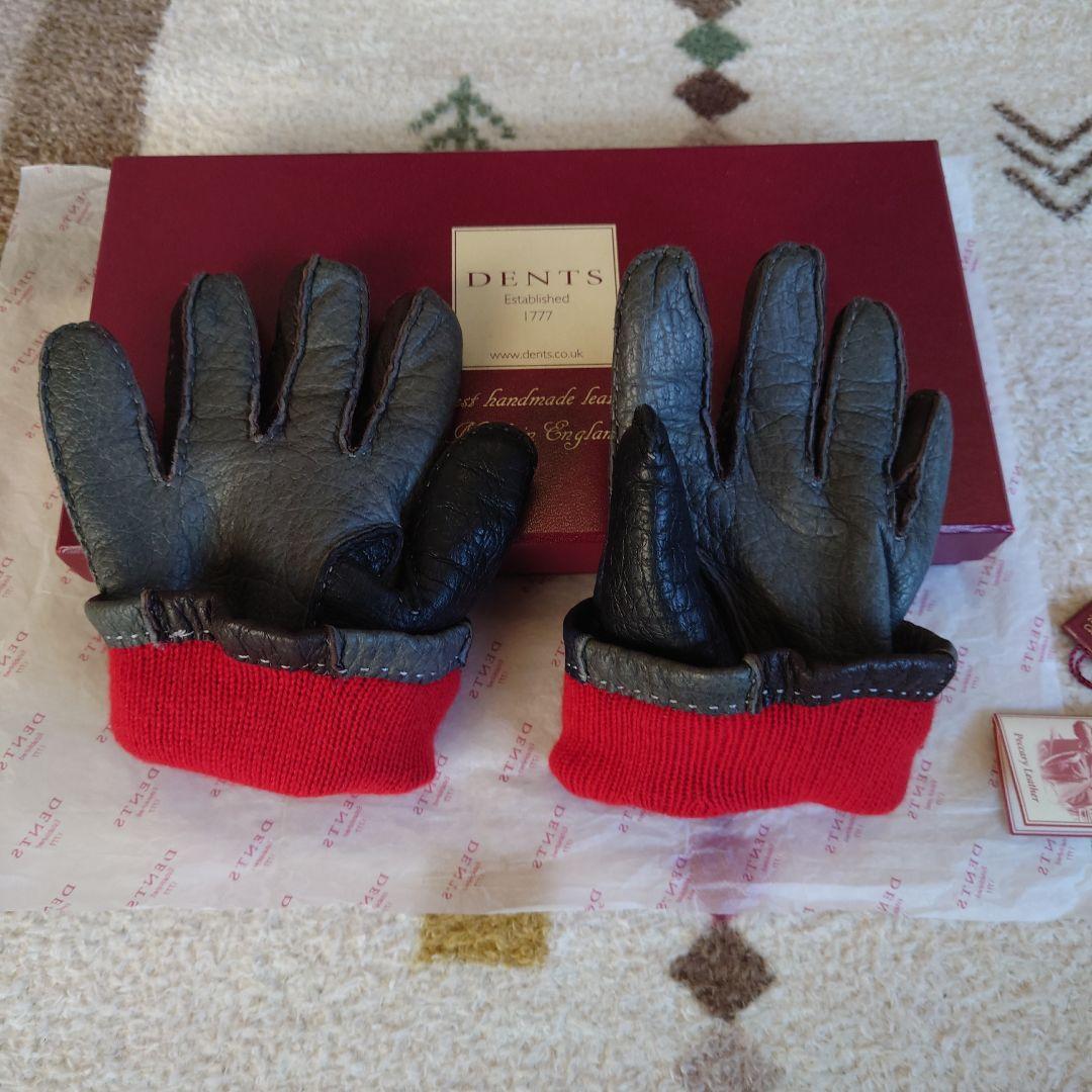 DENTS ペッカリー革手袋 ネイビー グレー8
