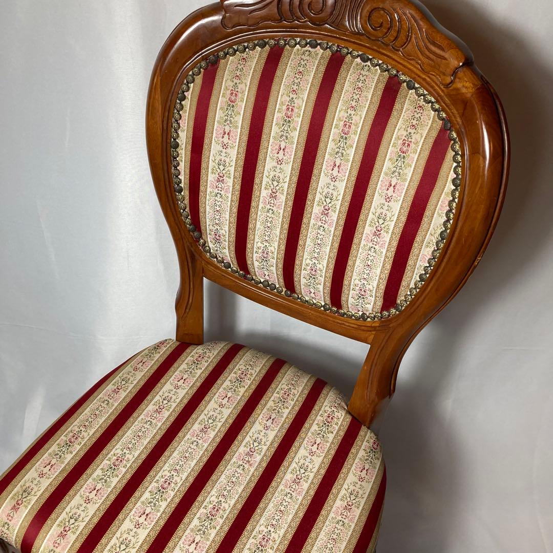 高級イタリア製❗️ダイニングチェア　ストライプ　アンティーク調　木製椅子