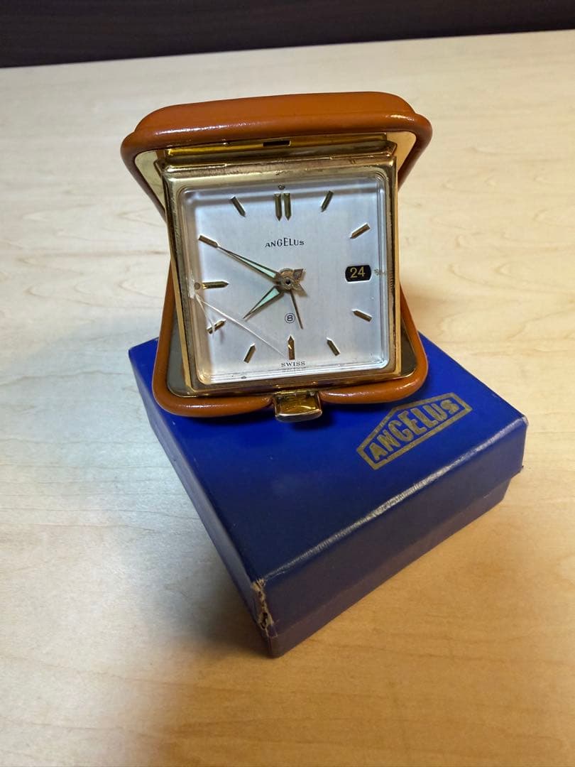 【希少】ANGELUS トラベルクロック 手巻き アラーム付き ※針不動