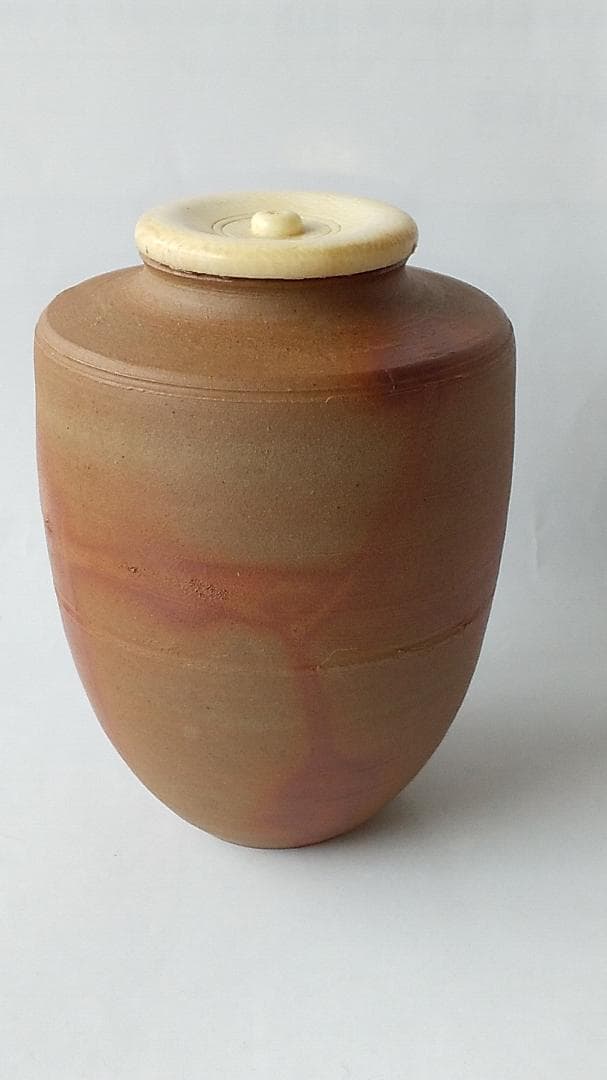 備前焼 火襷茶入 木村陶峰 作 仕覆 鹿文有栖川錦 茶道具 共箱 茶入 美品