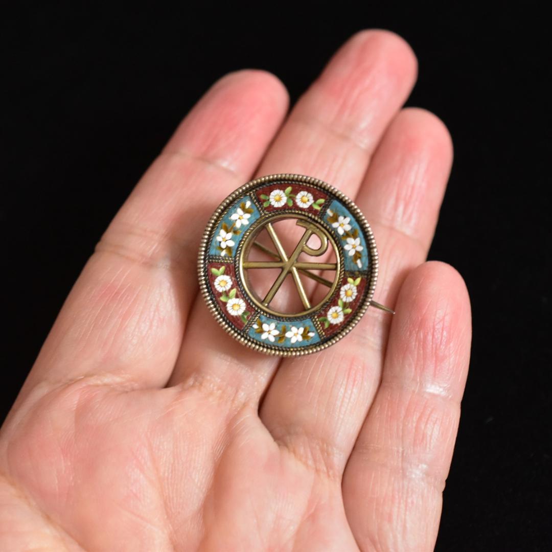 ロコ伊アンティーク XPのマイクロモザイクブローチ 完品