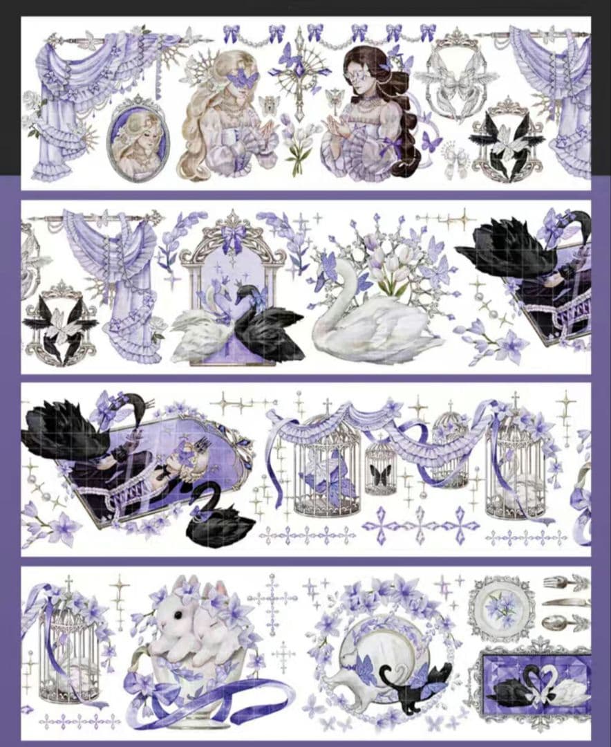 巻売 541★ 海外 マスキングテープ マステ PET 装飾 花 人物 銀ホロ