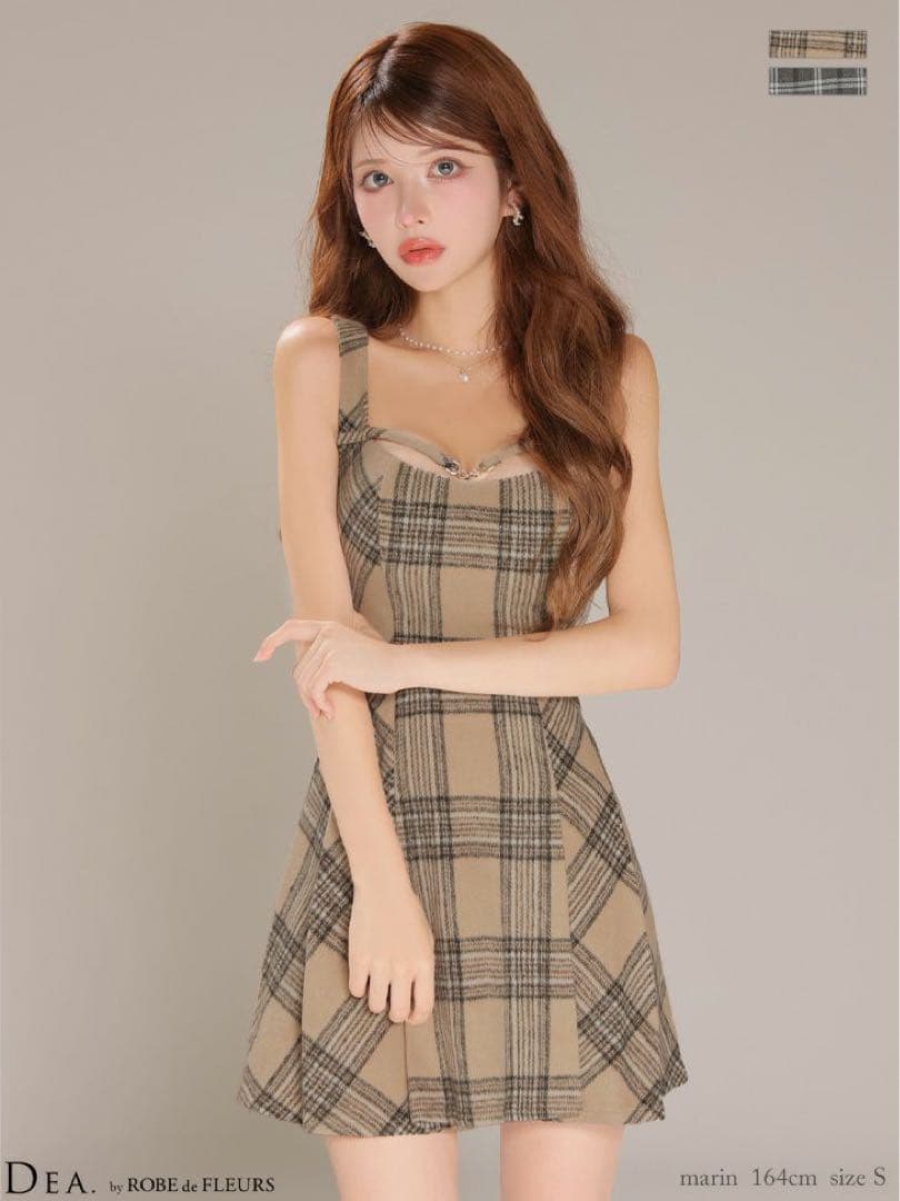 DeA. ベージュチェックキャミドレス Sサイズ