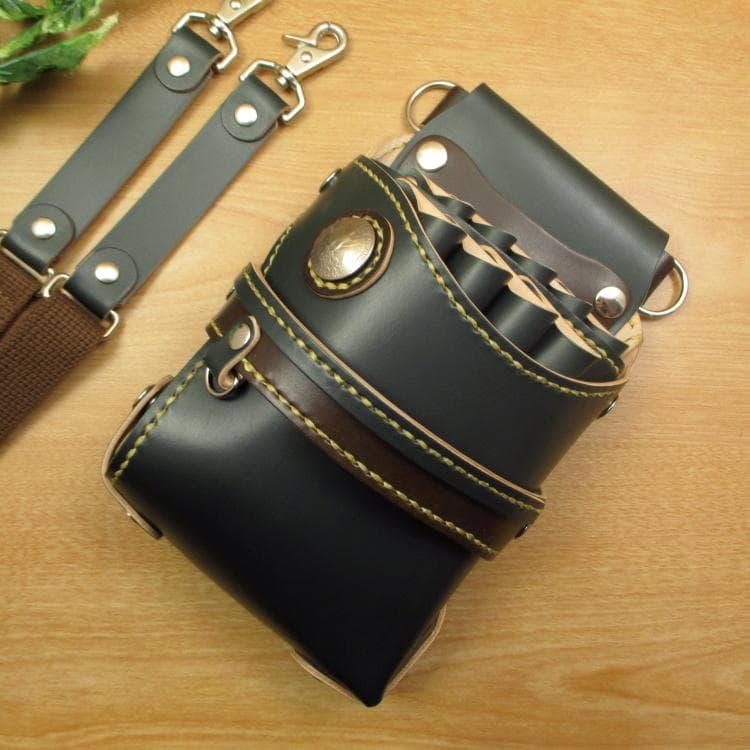 ダークグリーン＆焦げ茶　９丁　本革シザーケース　SCA-243/CGA