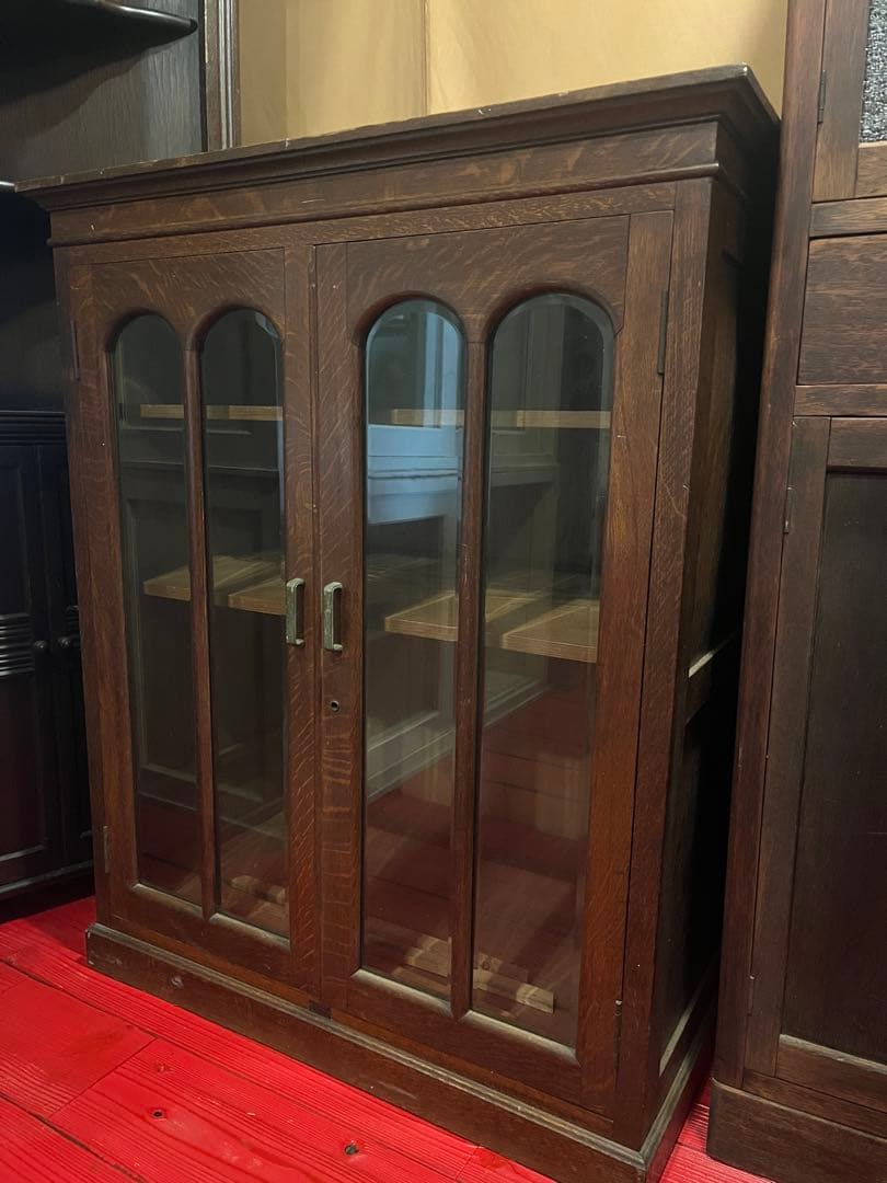 引き取り限定◼︎古いガラス扉付きキャビネットアンティークヴィンテージ店舗什器
