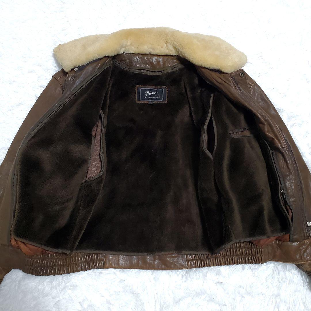 ヴィンテージ　レザージャケット　ライナー　ボア襟　ラムレザー　M　ブラウン
