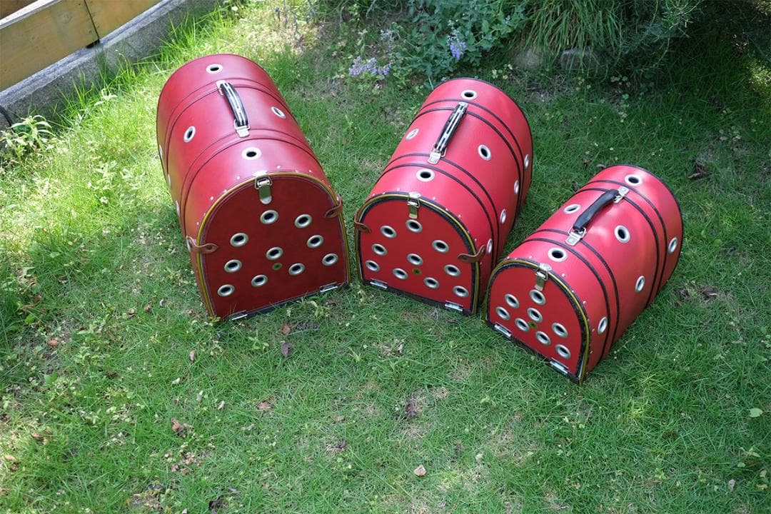 【未使用】革製日本メーカー品ペットキャリー ゲージ3個セットショップディスプレイ