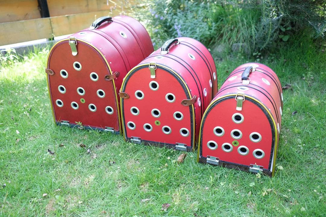 【未使用】革製日本メーカー品ペットキャリー ゲージ3個セットショップディスプレイ