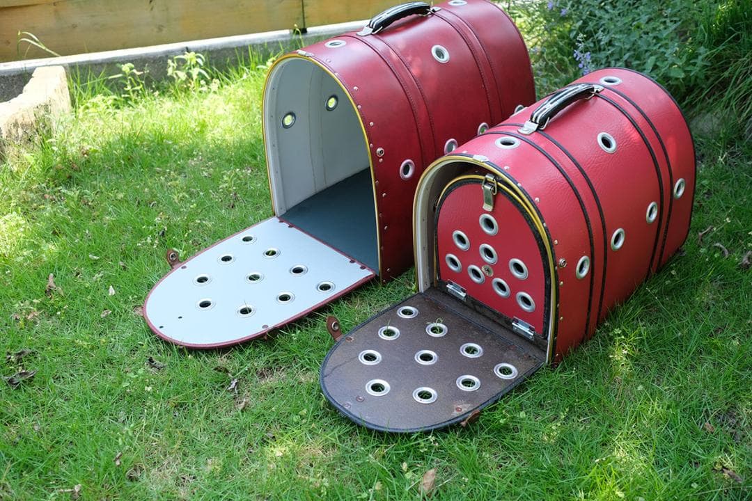 【未使用】革製日本メーカー品ペットキャリー ゲージ3個セットショップディスプレイ