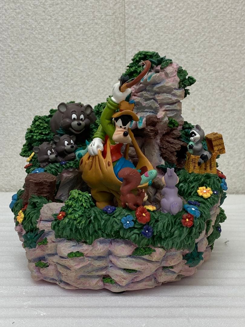 3-2886 廃盤品 ディズニー フィギュア グーフィー森の動物達 釣り 滝置物
