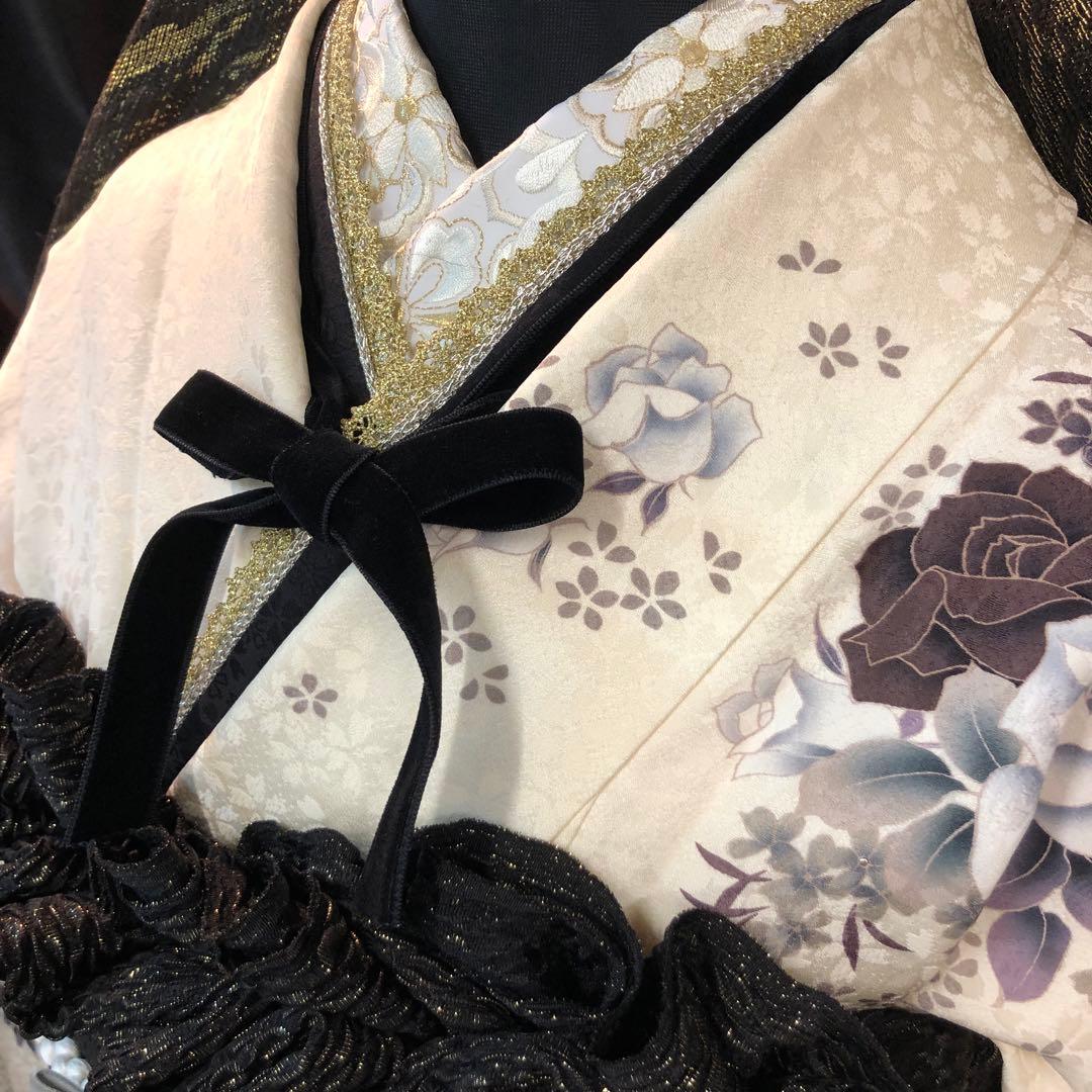 ■モノトーン系■白振袖■薔薇■正絹振袖フルセット■成人式■振袖一式