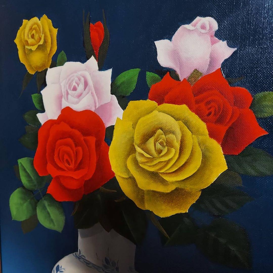広井丈司　薔薇　油絵