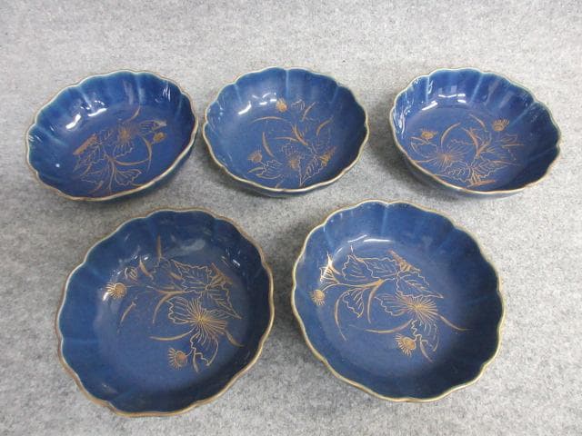 古伊万里瑠璃金彩あざみ図なます皿5枚 [B25909]