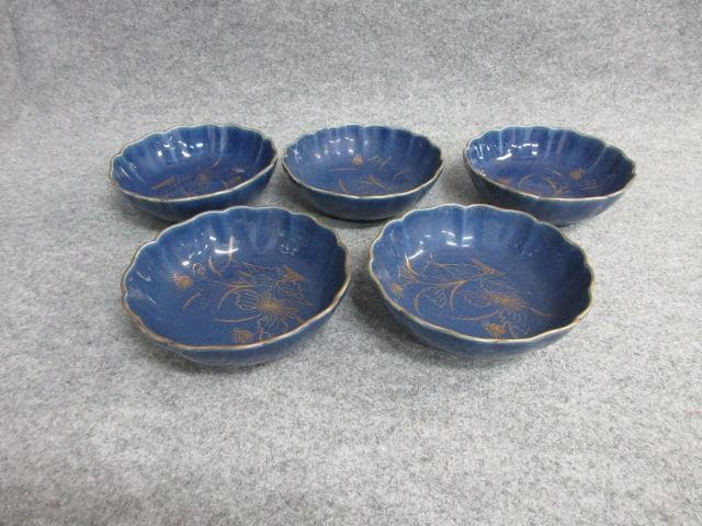古伊万里瑠璃金彩あざみ図なます皿5枚 [B25909]