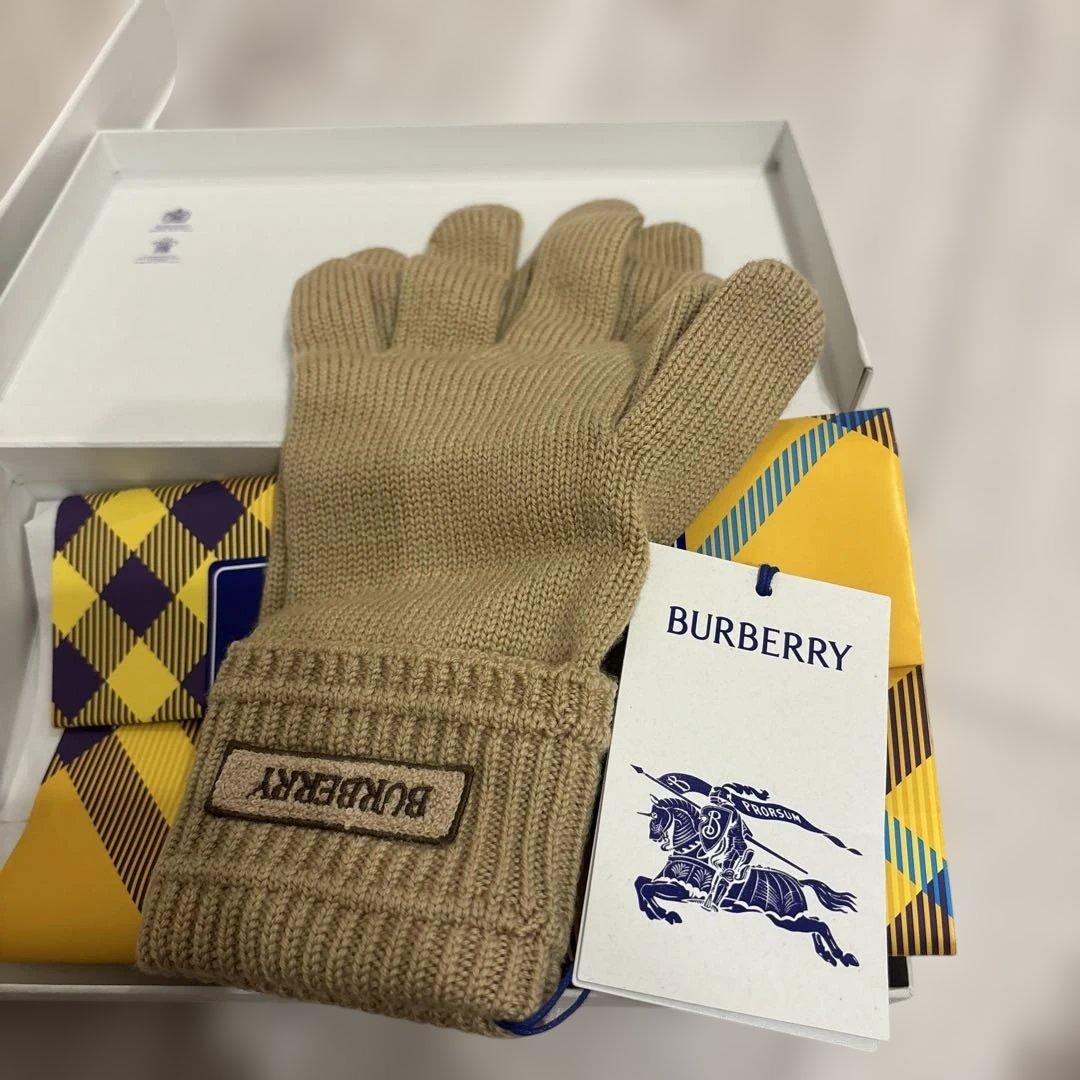 BURBERRY ロゴパッチウールブレンドグローブ Gray Mサイズ