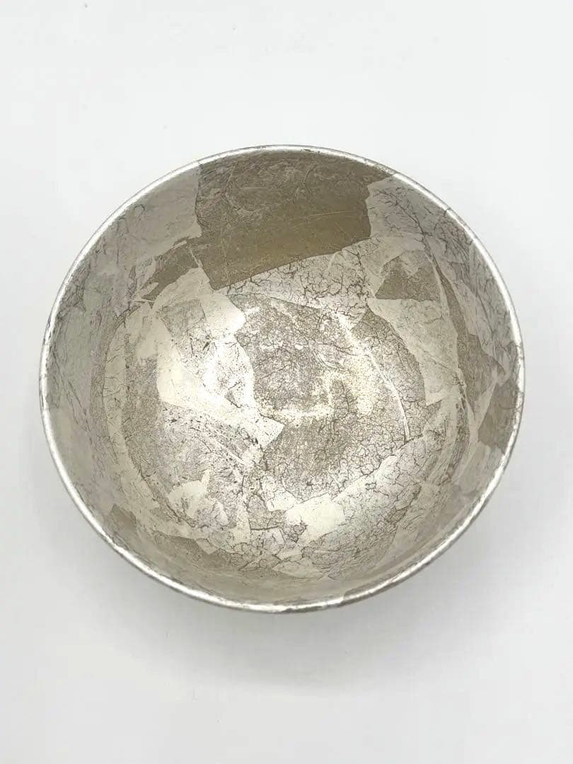 北村隆　作　銘碗　茶道具　茶碗　銀箔模様　高級　九谷焼