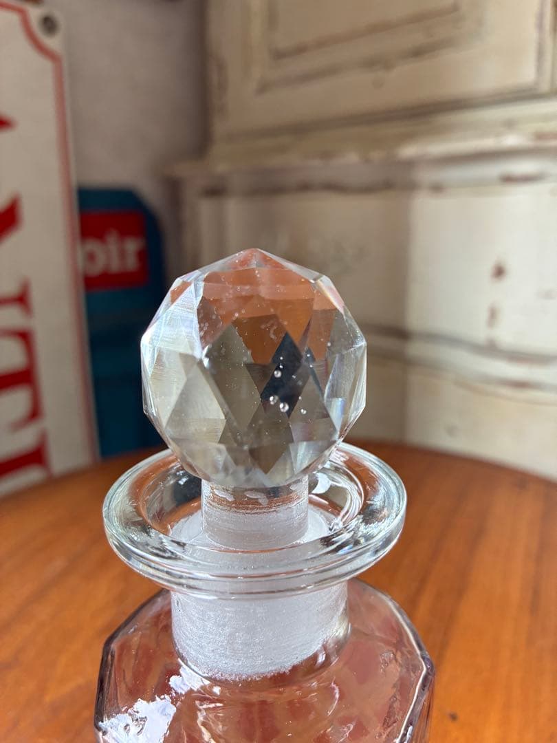 フランス　アンティーク　ガラス　パフューム　ボトル　香水瓶　レッド　ダミエ　レア