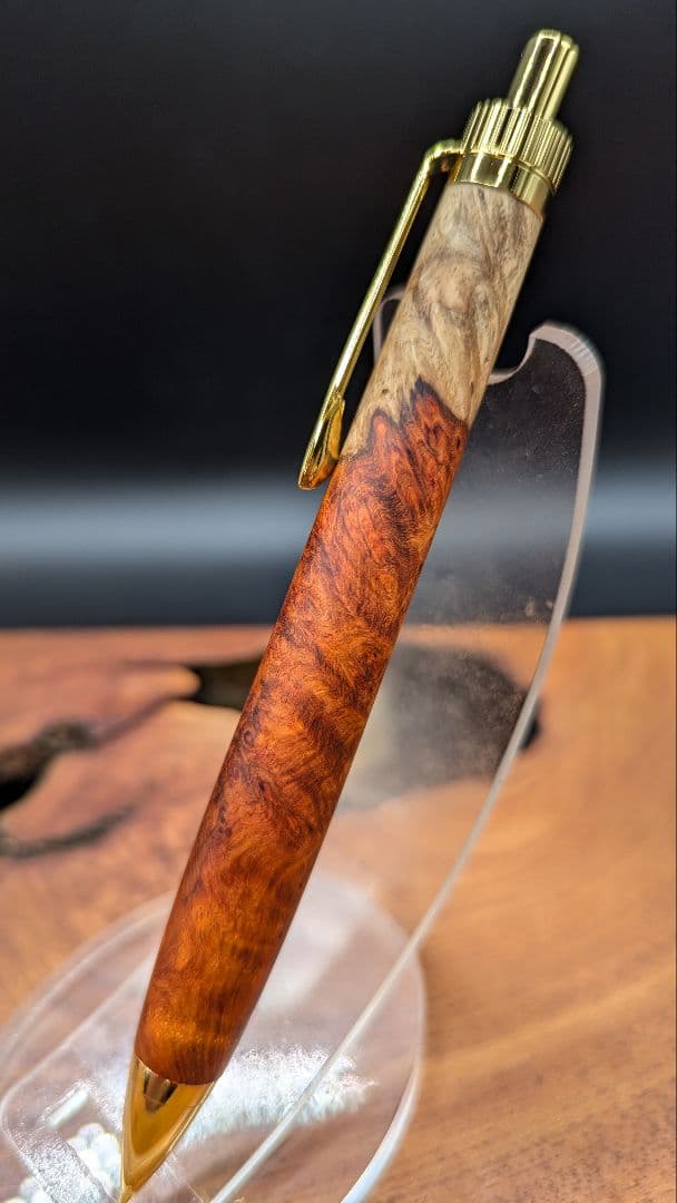 581極上　本花梨　紅白　瘤杢　木軸シャーペン　ボールペン