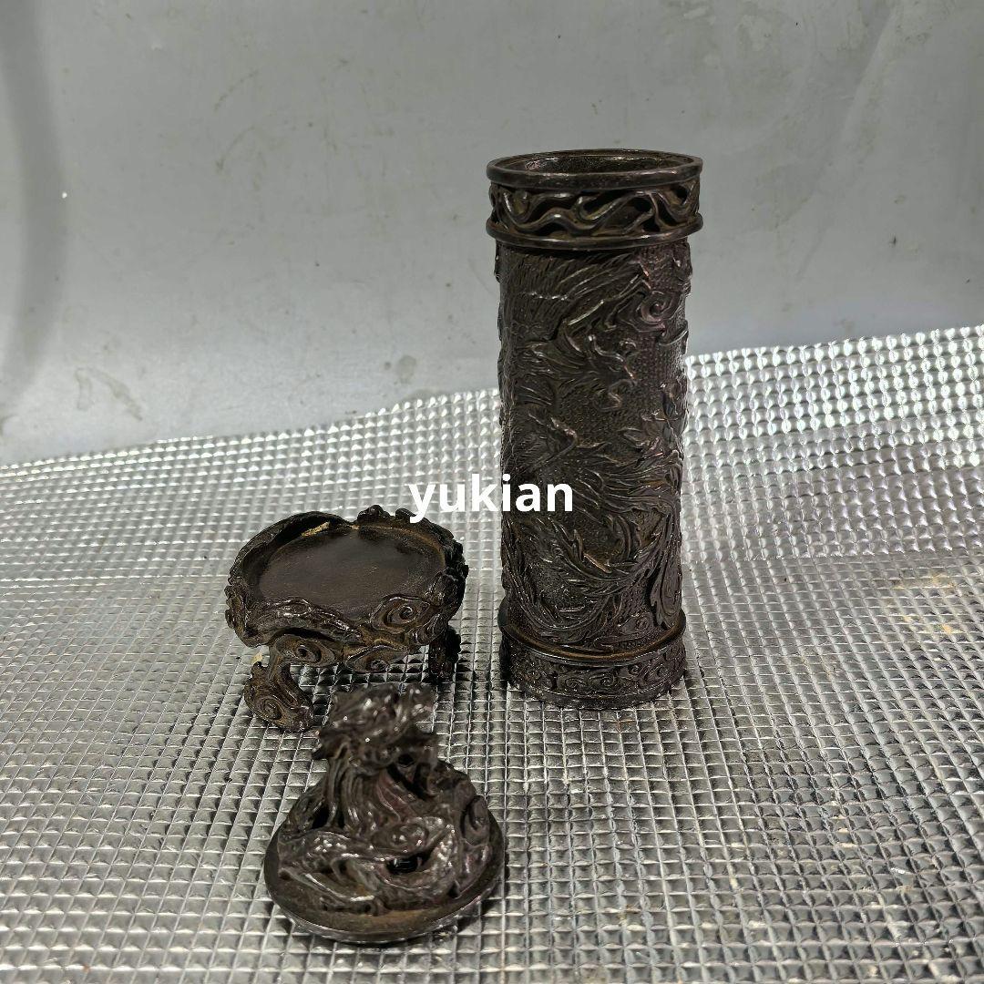 銅器 龍鳳竜柱香炉 香筒 薫炉 置物 香挿 装飾品 工芸品 美術品